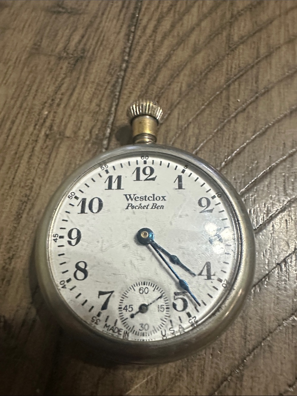 Pocket Ben Vintage blue hands Pocket Watch in White and Silver